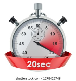 Stopwatch With 20 Seconds Timer. 3D Rendering Isolated On White Background