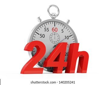 Stopwatch and 24h symbol isolate on white background