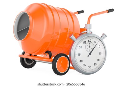 Stopwatch With Cement Mixer, 3D Rendering Isolated On White Background