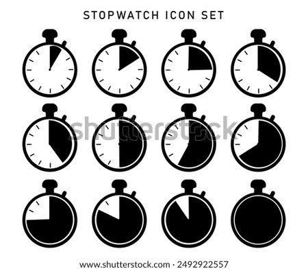 stopwatch icon set working time at various times sport clock with silhouette time meaning