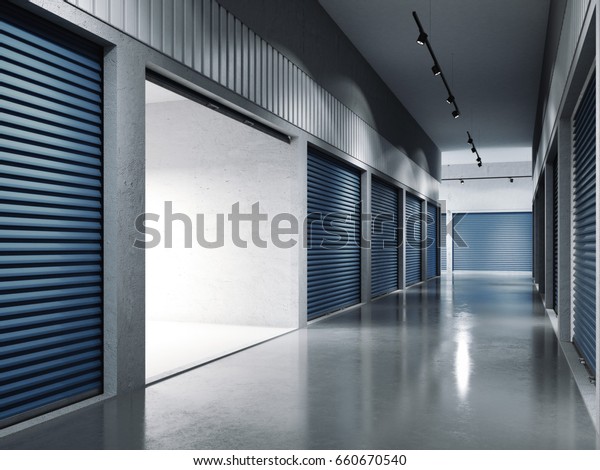 Storage Facilities Blue Doors Opened Door Stock Illustration 660670540