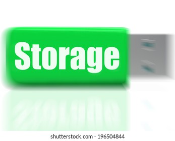 Storage USB drive Showing Data Backup Storing Or Warehousing
