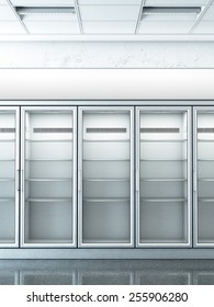 Store With An Empty Fridge. 3d Rendering