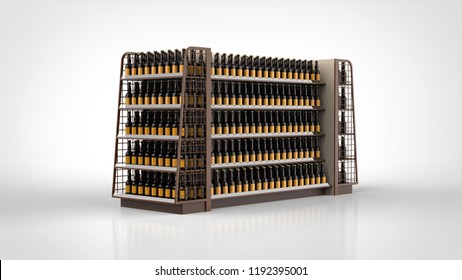 Store Shelf Brown And Beer Bottles 3d Rendering