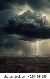 Storm Above Ancient City Temple Aztec Pyramid Digital Art 3D Render