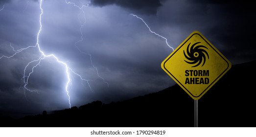 Storm Ahead Banner With Storm Clouds Background. Hurricane Season.