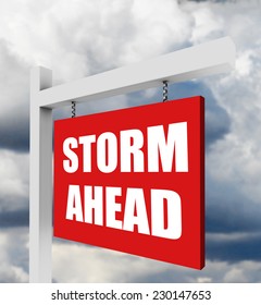 Storm ahead warning sign on dark sky - Shutterstock ID 230147653
