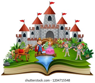 Story Book Cartoon Princesses Princes Front Stock Illustration ...