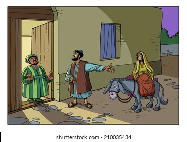 Chris?tmas story. Mary and Joseph in Bethlehem.