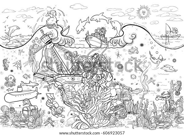 Story Picture Coloring Sea Stock Illustration 606923057