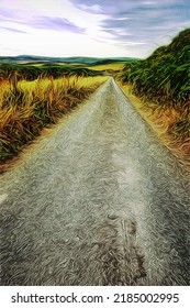 Straight Country Road In Dorset , England Towards Distant Hills