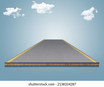 straight road concepts with mockup. Transportation logistic. Business retail .Seller and buyer design. Straight asphalt highway path. motorway road advertising design. 3D illustration of road.
