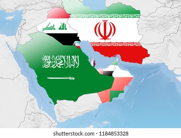  The Strait Of Hormuz, Including Maritime Boundary And 12 Nautical-mile Limit And Flags