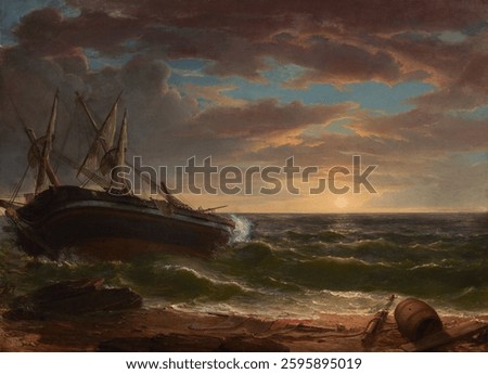The Stranded Ship (1844) by Asher Brown Durand. Vintage art illustration. Old hand drawn illustration, vintage artwork.