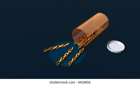 Strands of DNA with medicine bottle