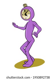 A strange character with a clock as a head representing the pass of the time. Digital illustration