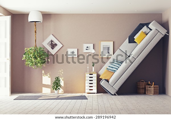 Strange Living Room Interior 3d Design Stockillustration