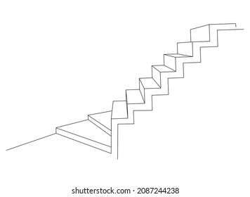 Strange Staircase Steps Up And Down. Frontal Perspective. Line Drawing Illustration.