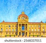 Strasbourg, France. Watercolor illustration. The Palais du Rhin (English: Palace of the Rhine), the former Kaiserpalast. Architect was Hermann Eggert (1844–1920)