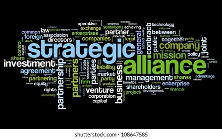 Strategic alliance concept in tag cloud on black