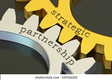 Strategic Partnership Concept On The Gearwheels, 3D Rendering