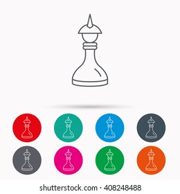 Strategy Icon. Chess Queen Or King Sign. Mind Game Symbol. Linear Icons In Circles On White Background.