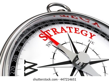 Strategy Red Word On Motivation Compass, Isolated On White Background