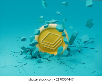 Stratis Ground Crash Destruction Collapse Crack Break Crypto Currency 3D Illustration Render