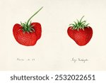 Strawberries (Fragaria) (1890) by William Henry Prestele.  Vintage strawberry illustration, berry art drawing, art print, old illustration, strawberry painting.