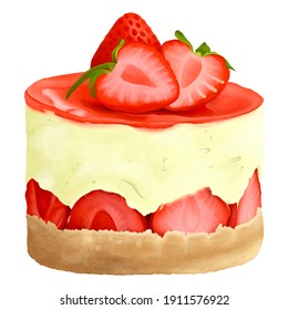 Strawberry cheesecake illustration in white background