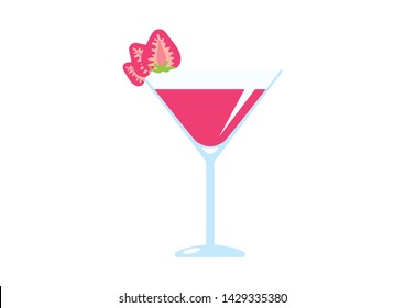 Strawberry Daiquiri drink with strawberry illustration. Daiquiri glass with strawberry icon. Glass of Daiquiri isolated on a white background. Strawberry Daiquiri cartoon