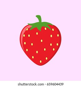 Strawberry Fruit Cartoon Drawing Flat Design. Raster Illustration Over Pink Background