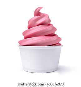 strawberry ice cream in paper cup / 3D illustration