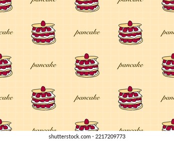 Strawberry Pancake Cartoon Character Seamless Pattern On Brown Background