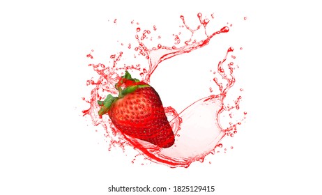 Strawberry And Water Splash On Isolate Background.