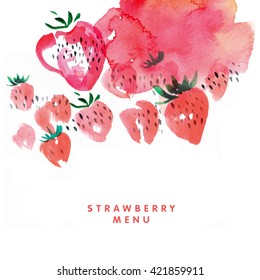 Strawberry Watercolor Illustration On White Background