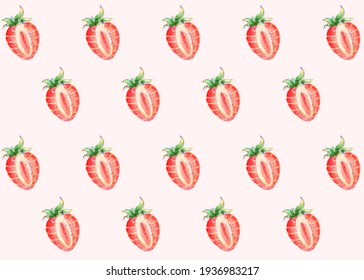 Strawberry Watercolor Illustration As Pattern