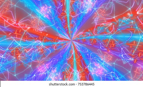 A stream of conscience 3d illustration of some psychedelic backdrop with colorful flows of thought forms moving from the center. They are full of jigsaw lines, curvy shapes.  It looks fine.