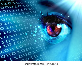 Stream Of Digital Data With A Human Eye