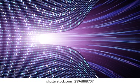 A stream of digital light coursing through a matrix of blue and purple