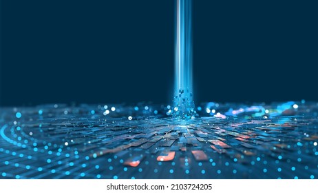 Stream, Flow Digital Data. Big Data Analytics And Business Strategy For Innovative Solutions. 3D Illustration Of Network Structures, Guides And Nodes Of Information Accumulation