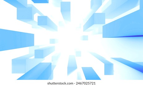 Stream of moving rectangles. Design. Stream of moving geometric platforms on white background. Gaming animation with stream of rectangular platforms