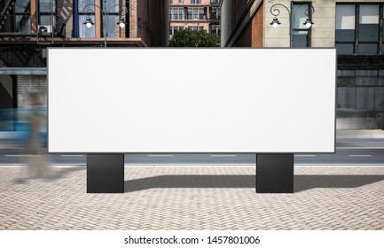 Street Advertising Horizontal Billboard Mockup At City 3d Rendering