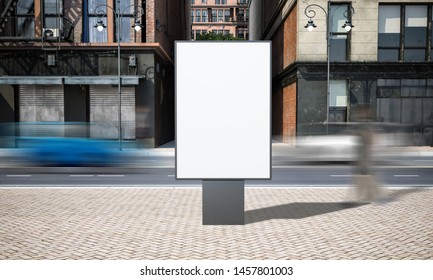 Street Advertising Sign Billboard Mockup At City 3d Rendering