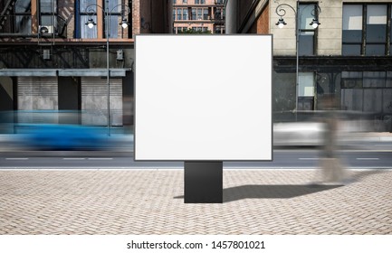 Street Advertising Square Billboard Mockup At City 3d Rendering