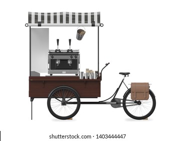 Street Coffee Cart 3D Rendering Isolated On White