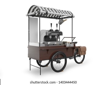 Street Coffee Cart 3D Rendering Isolated On White