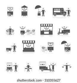 Street Fast Takeout Food Ice Cream Stall Icon Black Set Isolated  Illustration