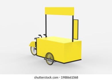 Street Food Bike. Food Trolley Cart On A White Background. 3d Illustration