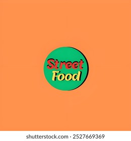 The street food logo design illustration features vibrant colors and icons, colorful typography on a orange background. Design for restaurant, cafe, logo, poster, food cart logo, template, fast food. - Powered by Shutterstock